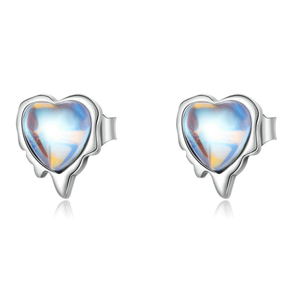 S925 Sterling Silver Heart Shaped Moonstone Women Earrings, Heart Shaped Moonstone