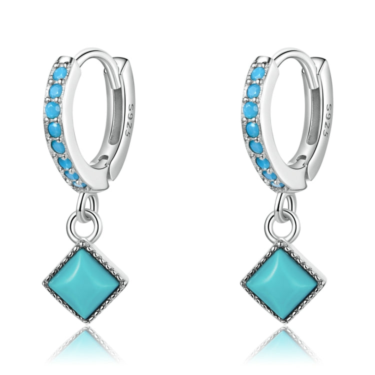 S925 Sterling Silver Rhombus Turquoise Women Earrings, Rhombus Turquoise