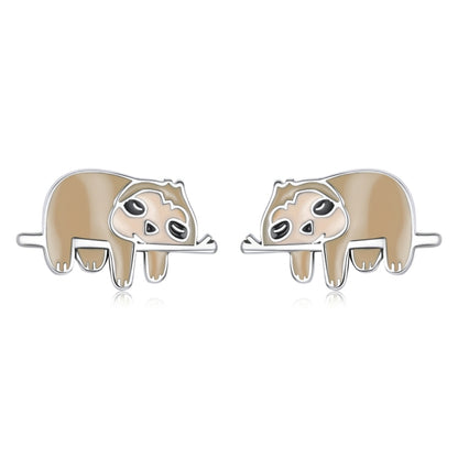 S925 Sterling Silver Cute Sloth Ear Studs Women Earrings, Cute Sloth