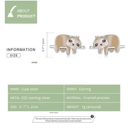 S925 Sterling Silver Cute Sloth Ear Studs Women Earrings, Cute Sloth