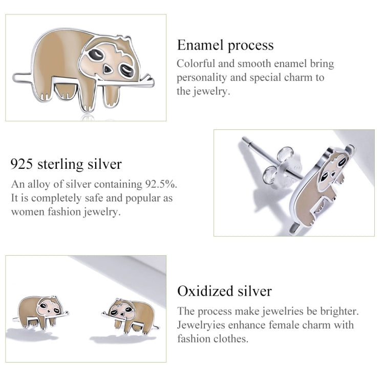 S925 Sterling Silver Cute Sloth Ear Studs Women Earrings, Cute Sloth