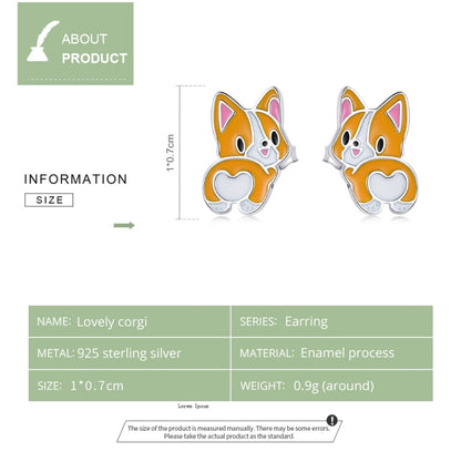 S925 Sterling Silver Cute Corgi Ear Studs Women Earrings, Cute Corgi