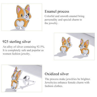 S925 Sterling Silver Cute Corgi Ear Studs Women Earrings, Cute Corgi