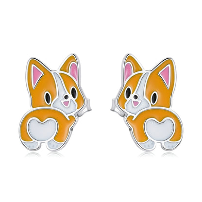 S925 Sterling Silver Cute Corgi Ear Studs Women Earrings, Cute Corgi