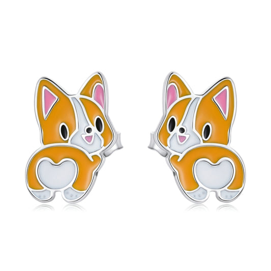 S925 Sterling Silver Cute Corgi Ear Studs Women Earrings, Cute Corgi