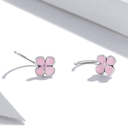 S925 Sterling Silver Pink Flowers Ear Studs Women Earrings, Pink Flowers