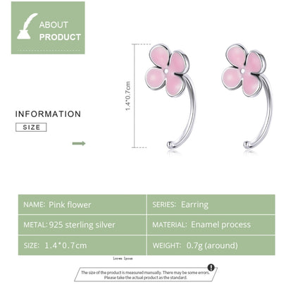 S925 Sterling Silver Pink Flowers Ear Studs Women Earrings, Pink Flowers