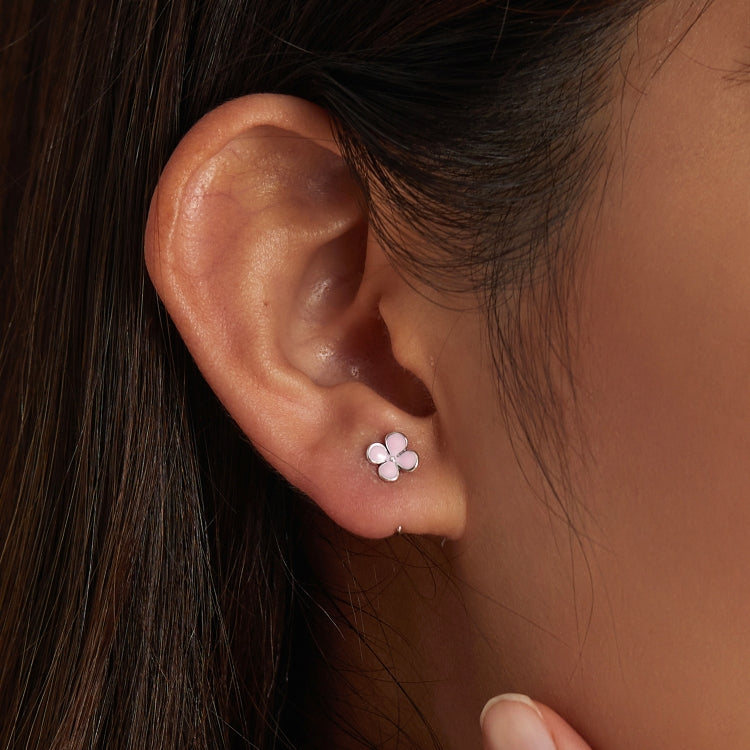 S925 Sterling Silver Pink Flowers Ear Studs Women Earrings, Pink Flowers