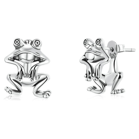 S925 Sterling Silver Fun Frog Ear Studs Women Earrings, Fun Frog