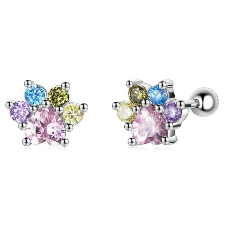 S925 Sterling Silver Color Zircon Cute Claw Ear Stud Women Earrings, Color Zircon Cute Claw