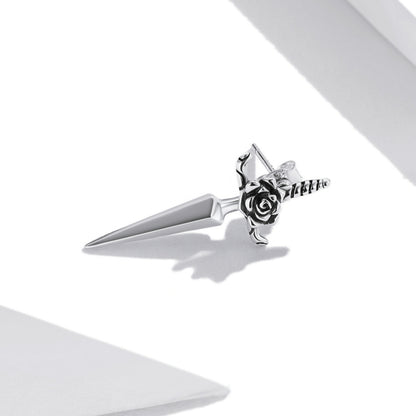 S925 Sterling Silver Rose Dagger Ear Stud Women Earrings, Rose Dagger