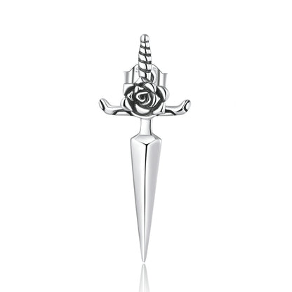 S925 Sterling Silver Rose Dagger Ear Stud Women Earrings, Rose Dagger