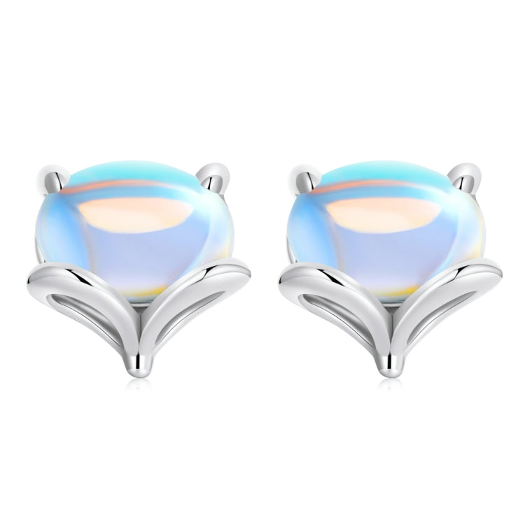 S925 Sterling Silver Moonstone Fox Ear Stud Women Earrings, Moonstone Fox