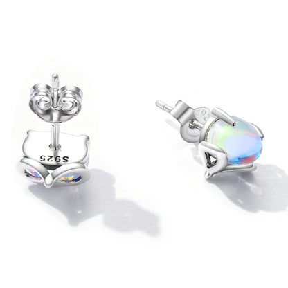 S925 Sterling Silver Moonstone Fox Ear Stud Women Earrings, Moonstone Fox