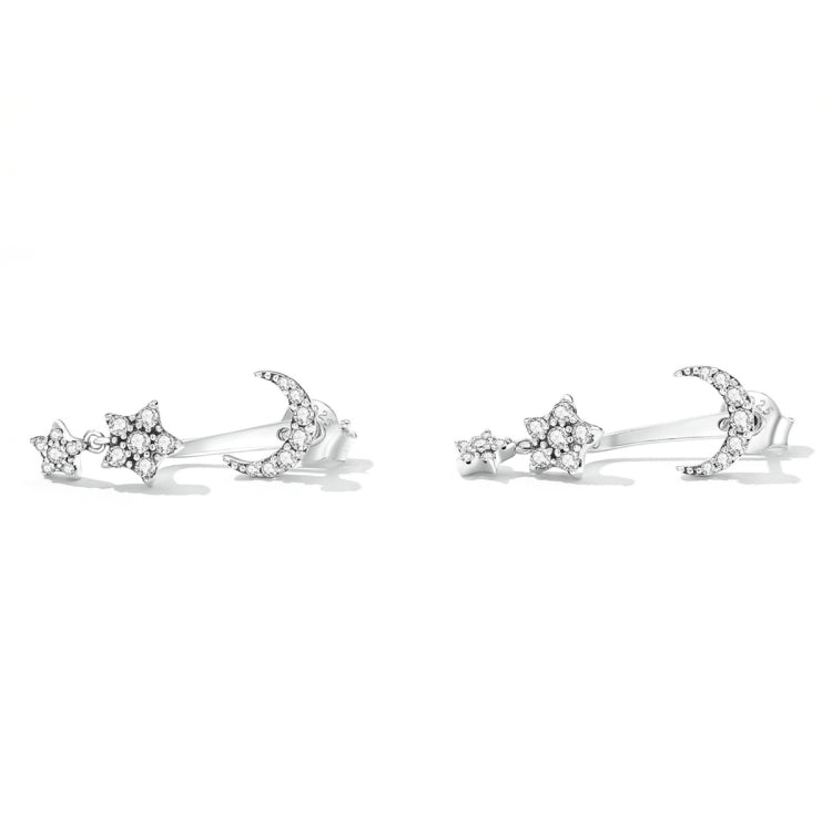 S925 Sterling Silver Moon Star Ear Stud Women Earrings, Moon Star