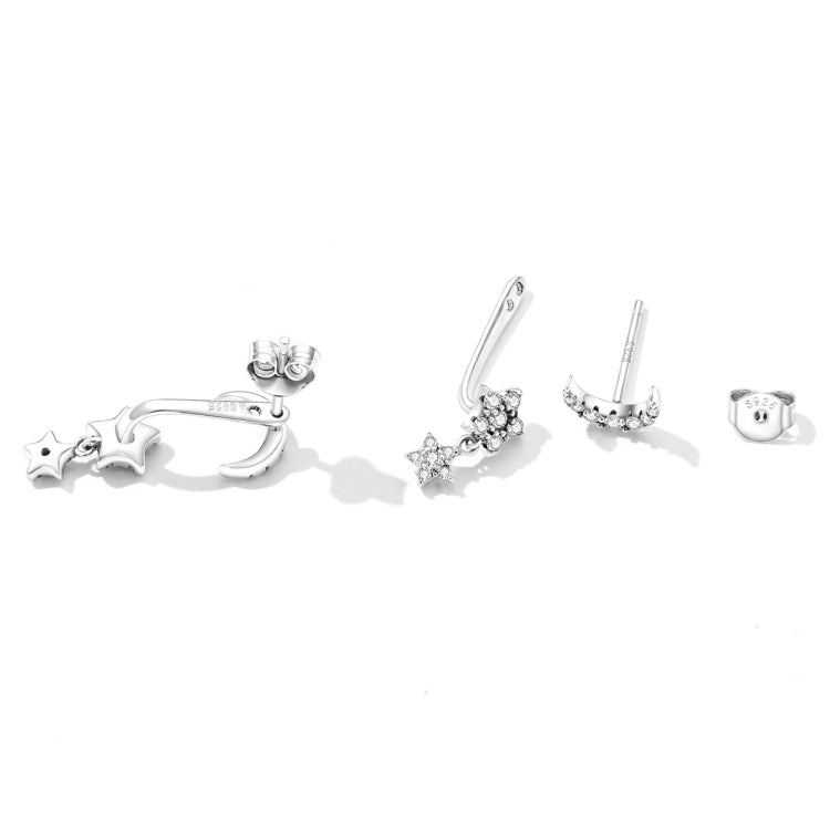 S925 Sterling Silver Moon Star Ear Stud Women Earrings, Moon Star