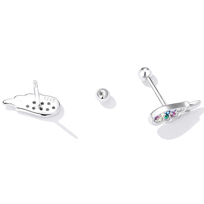 S925 Sterling Silver Colorful Zircon Wing Ear Stud Women Earrings, Zircon Wing