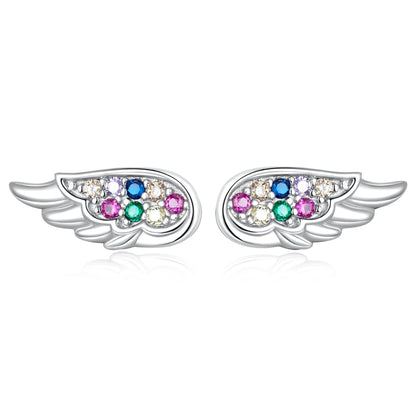 S925 Sterling Silver Colorful Zircon Wing Ear Stud Women Earrings, Zircon Wing