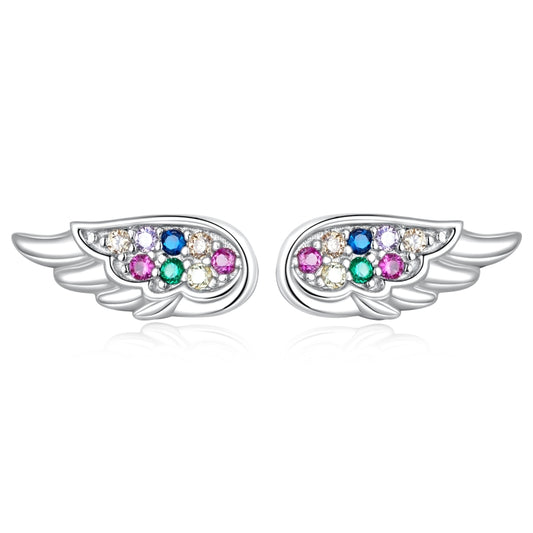 S925 Sterling Silver Colorful Zircon Wing Ear Stud Women Earrings, Zircon Wing