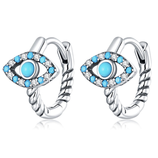 S925 Sterling Silver Turquoise Devil Eye Ear Buckle Women Earrings, Turquoise Devil Eye