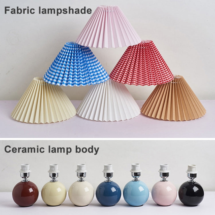 Pleated Lampshade Cozy Bedside Night Light Modern Ceramic Desk Lamp 220V