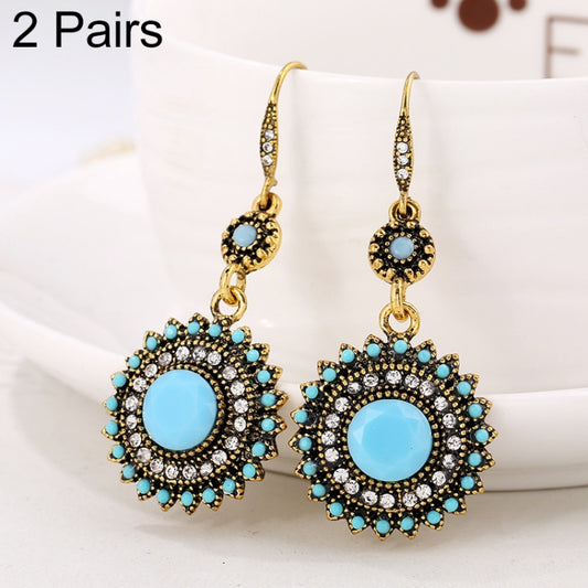 2 Pairs Ethnic Sun Flower Style Rhinestone Earrings Long Earbobs, JEW2030JL, JEW2030JR, JEW2030SB, JEW2030SD, JEW2030SL, JEW2030SR