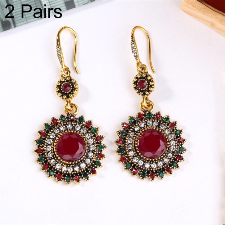 2 Pairs Ethnic Sun Flower Style Rhinestone Earrings Long Earbobs, JEW2030JL, JEW2030JR, JEW2030SB, JEW2030SD, JEW2030SL, JEW2030SR