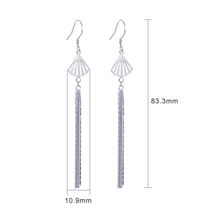 Women Fashion S925 Sterling Silver Ear Hook Long Scallop Tassel Earring