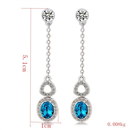 Silver-Plated Inlaid Clear Crystal Chain with Zircon Inlaid Blue Crystal Earring