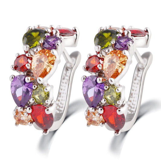 1 Pair Colorful Zircon Earrings Stud Jewelry For Women And Girls