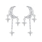 BSE858 Sterling Silver S925 White Gold Plated Zircon Moon Tassel Stud Earrings, BSE858