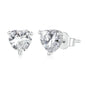 BSE853 Sterling Silver S925 White Gold Plated Sparkling Heart Stud Earrings, BSE853