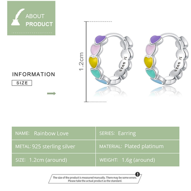 SCE909-B Sterling Silver S925 Rainbow Heart Stud Earrings Drop Oil Jewelry Earrings, SCE909-B