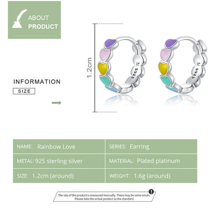 SCE909-B Sterling Silver S925 Rainbow Heart Stud Earrings Drop Oil Jewelry Earrings, SCE909-B