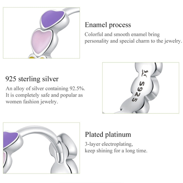 SCE909-B Sterling Silver S925 Rainbow Heart Stud Earrings Drop Oil Jewelry Earrings, SCE909-B