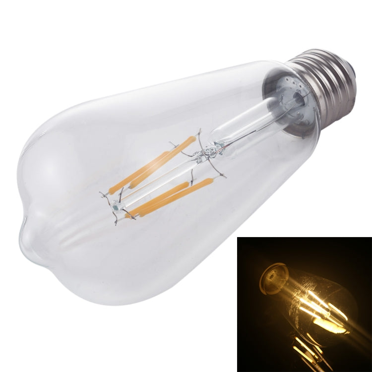 ST64 E27 4W 4 LEDs 600 LM 3000K Retro Dimming LED Filament Light Bulb Energy Saving Light, AC 220V