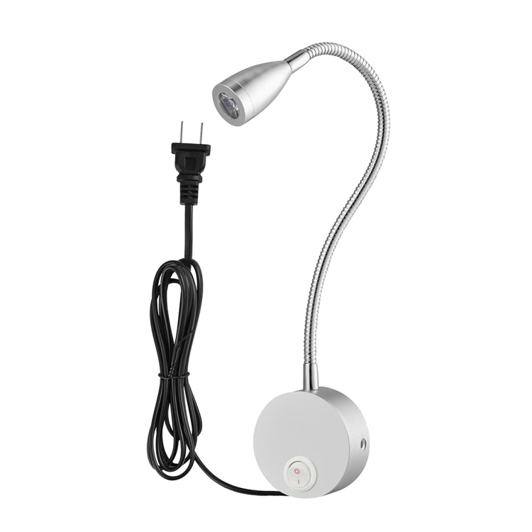 3W 160 LM 3000-3200K Flexible Goose Neck Warm White LED Reading Lamp Light Wall Mount Light Wall Sconce Lamp, Got the CE / FCC Certification, US Plug, Goose Neck Length: 30cm