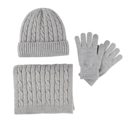 Knitting Hat, Scarf, and Gloves Three-Piece Set