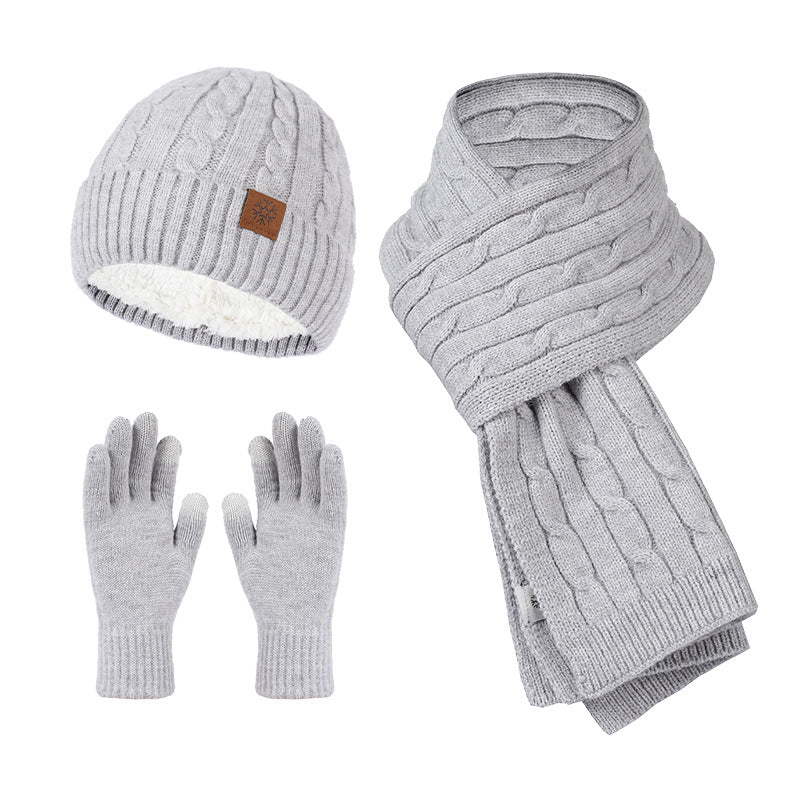 Knitting Hat, Scarf, and Gloves Three-Piece Set