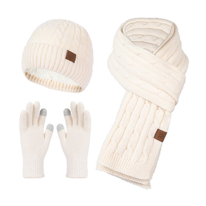 Knitting Hat, Scarf, and Gloves Three-Piece Set