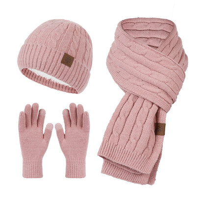 Knitting Hat, Scarf, and Gloves Three-Piece Set