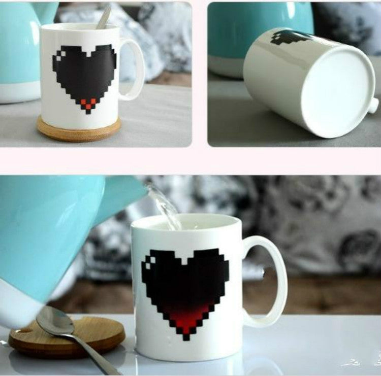 Creative Heart Magic Temperature Changing Cup Color Changing Chameleon Mugs Heat Sensitive Coffee Tea Milk Cup