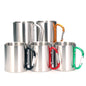 Stainless Steel Double Walled Water Mugs Coffee Cup with Carabiner Handle, Random Color Delivery