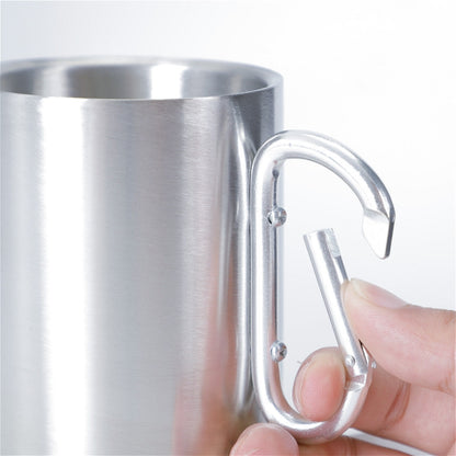 Stainless Steel Double Walled Water Mugs Coffee Cup with Carabiner Handle, Random Color Delivery