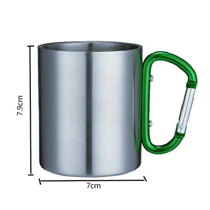 Stainless Steel Double Walled Water Mugs Coffee Cup with Carabiner Handle, Random Color Delivery