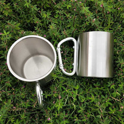 Stainless Steel Double Walled Water Mugs Coffee Cup with Carabiner Handle, Random Color Delivery