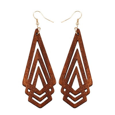 1 Pair Natural Wooden Earrings Geometic Hollow Triangle Personality Simple Fashion Jewelry For Woman