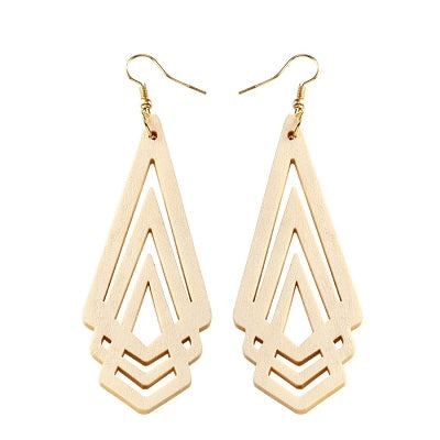 1 Pair Natural Wooden Earrings Geometic Hollow Triangle Personality Simple Fashion Jewelry For Woman