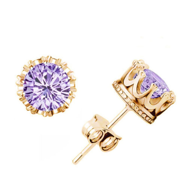 Women Crown Earrings Crystal Jewelry Double Stud Earrings, Gold + White, Gold + Purple, Silver + White, Silver + Purple