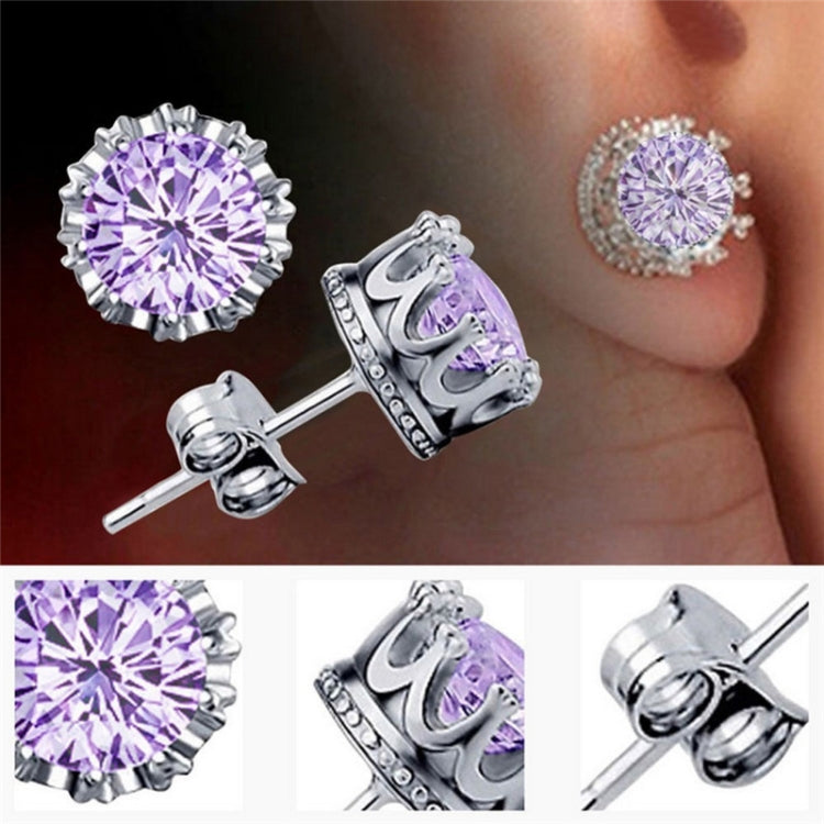 Women Crown Earrings Crystal Jewelry Double Stud Earrings, Gold + White, Gold + Purple, Silver + White, Silver + Purple